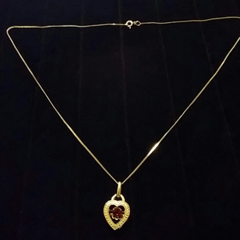 Silver Filigree Heart w/Ruby Stone